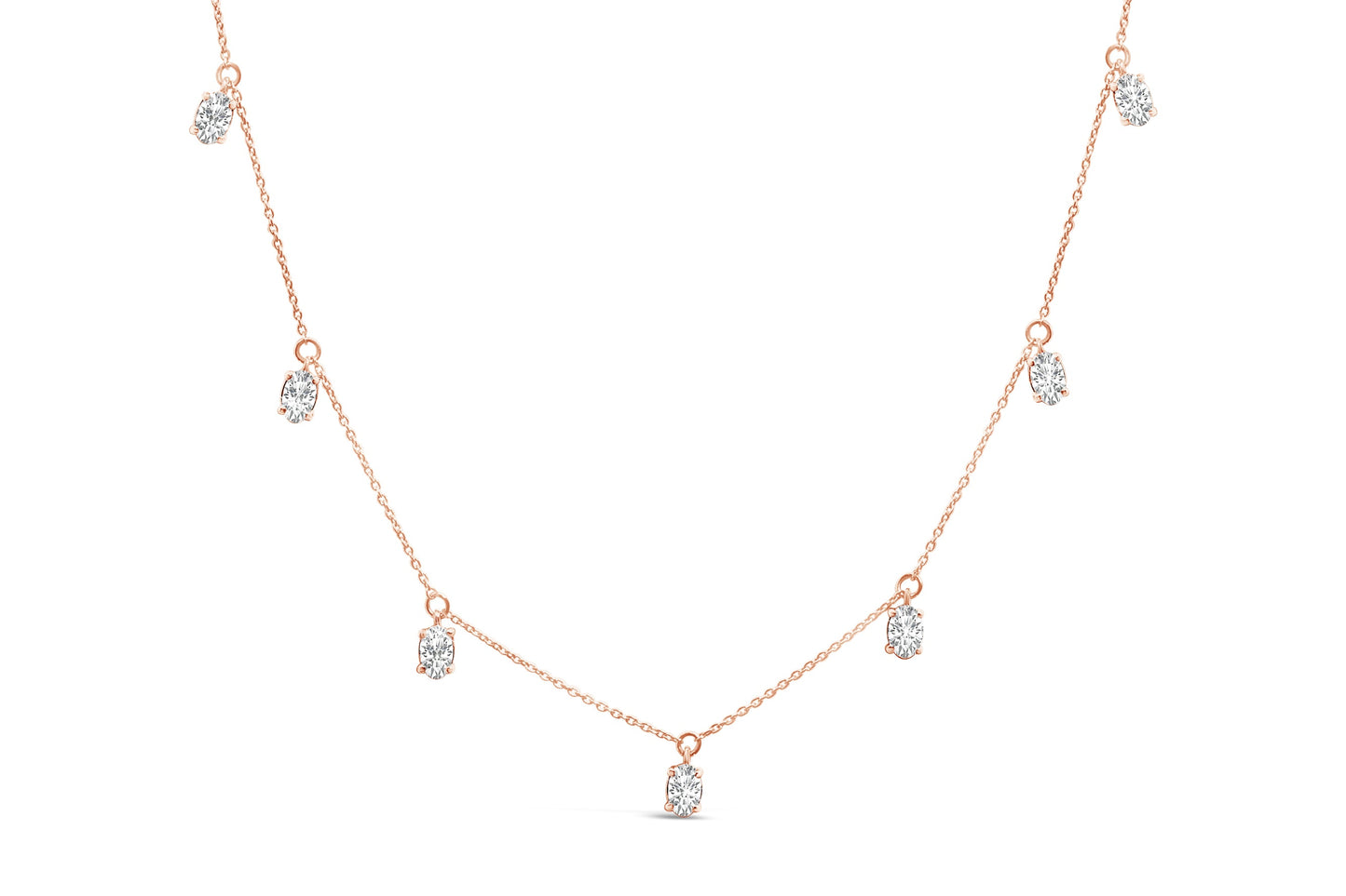 14K Rose Gold 1 3/8 Cttw Oval Lab Grown Diamond Dangle Station Necklace - 17" Inches