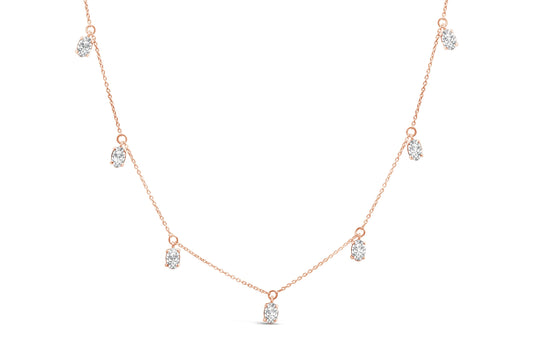 14K Rose Gold 1 3/8 Cttw Oval Lab Grown Diamond Dangle Station Necklace - 17" Inches
