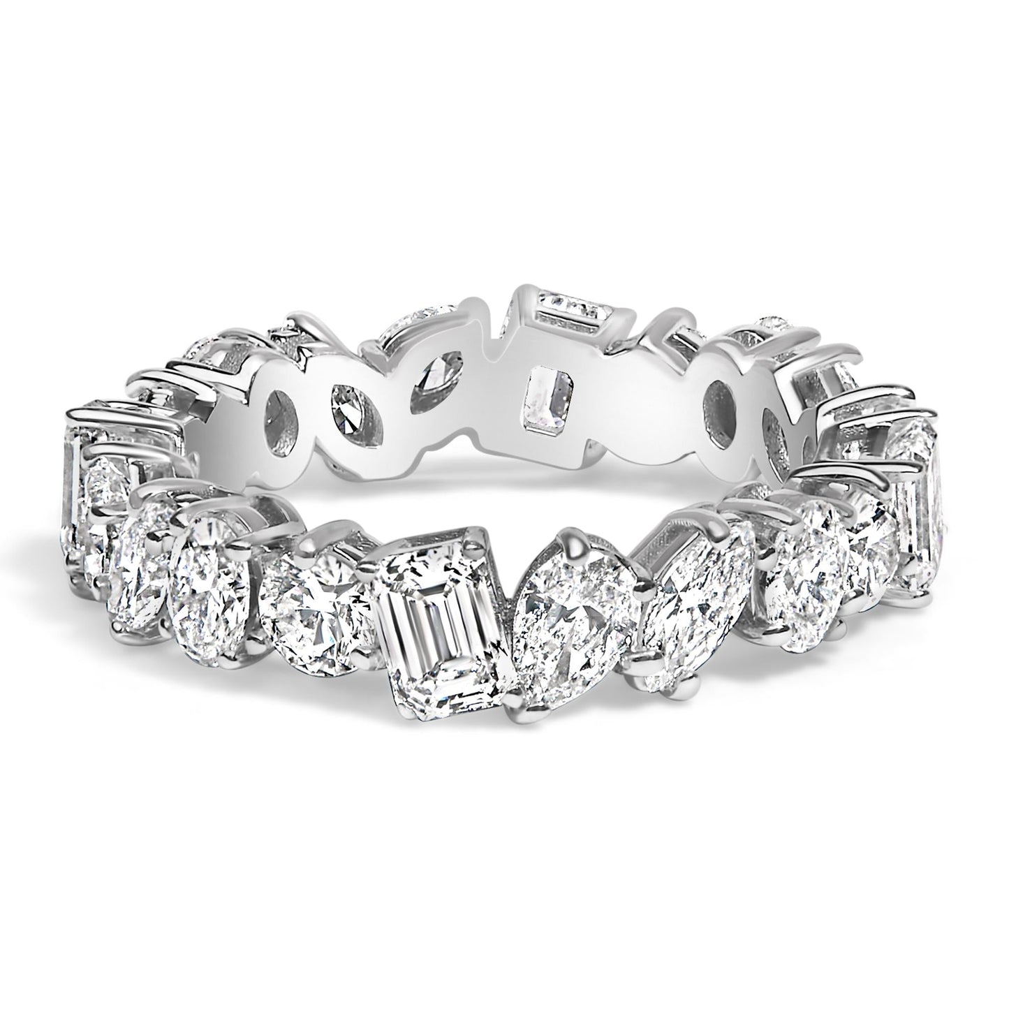 14K White Gold 3 1/3 Cttw Lab Grown Multi Shape Diamond Eternity Band Ring  - Size 6