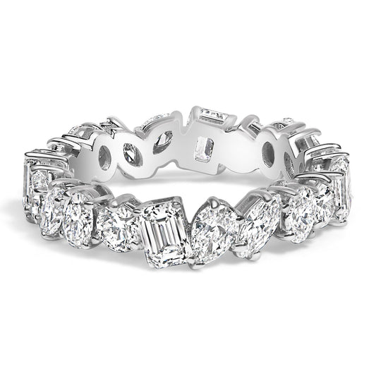 14K White Gold 3 1/3 Cttw Lab Grown Multi Shape Diamond Eternity Band Ring  - Size 6