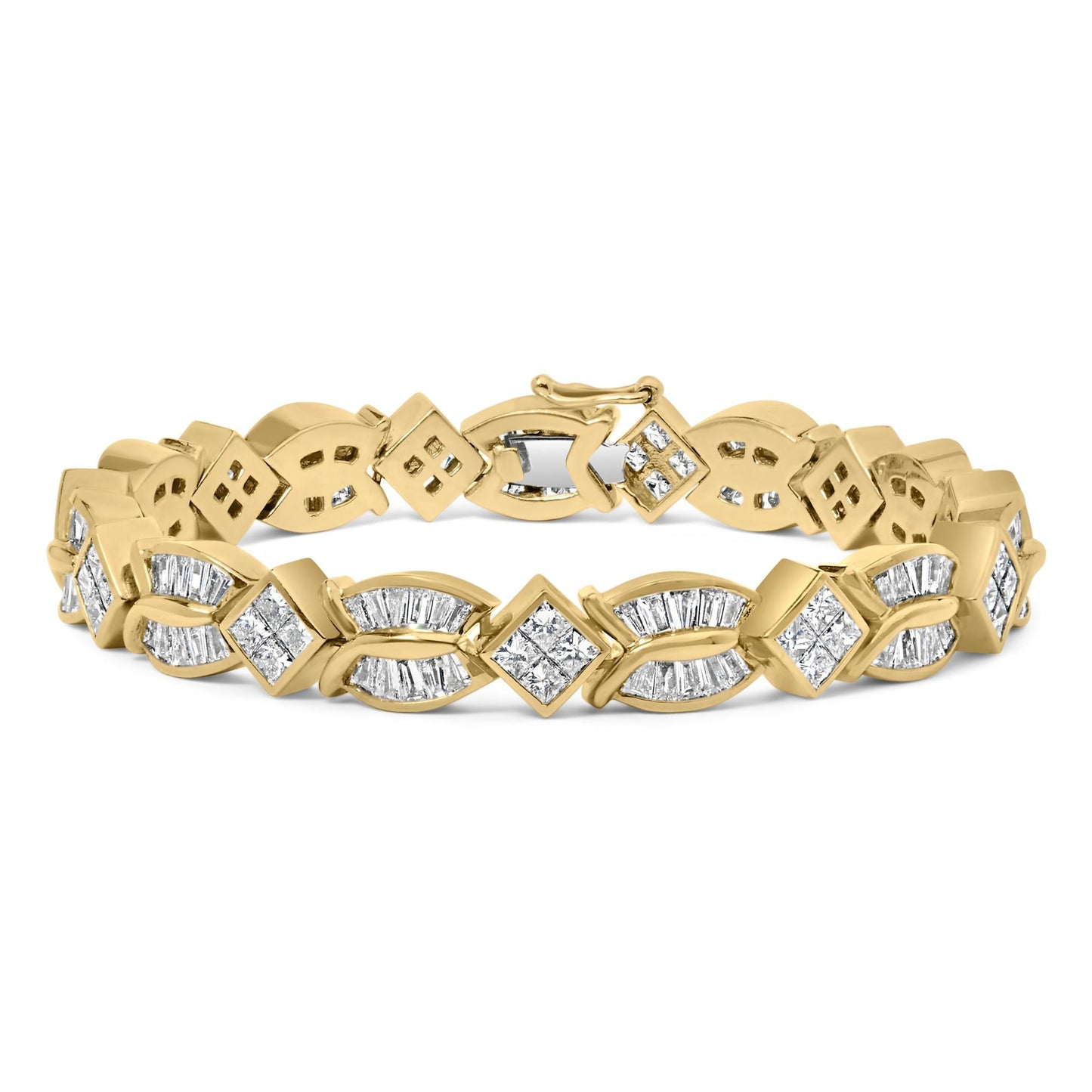 14K Yellow Gold 8 1/5 Cttw Baguette and Princess-Cut Diamond Geometric Twist Link Bracelet (G-H Color, VS1-VS2 Clarity) - Size 7"
