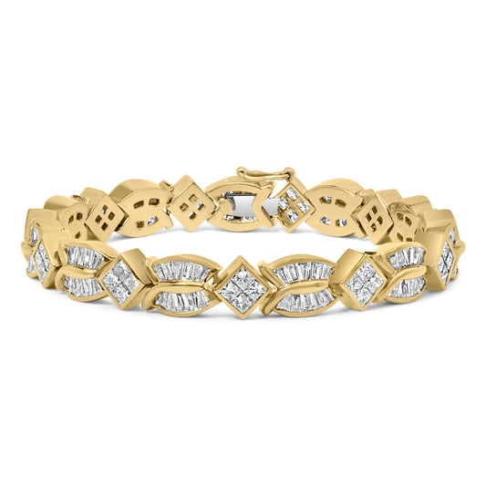 14K Yellow Gold 8 1/5 Cttw Baguette and Princess-Cut Diamond Geometric Twist Link Bracelet (G-H Color, VS1-VS2 Clarity) - Size 7"