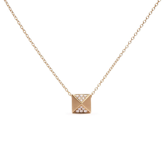 14K Yellow Gold 1/4 Cttw Diamond Matte Finished Pyramid Pendant Necklace (G-H Color, SI1-SI2 Clarity) - 18 Inches