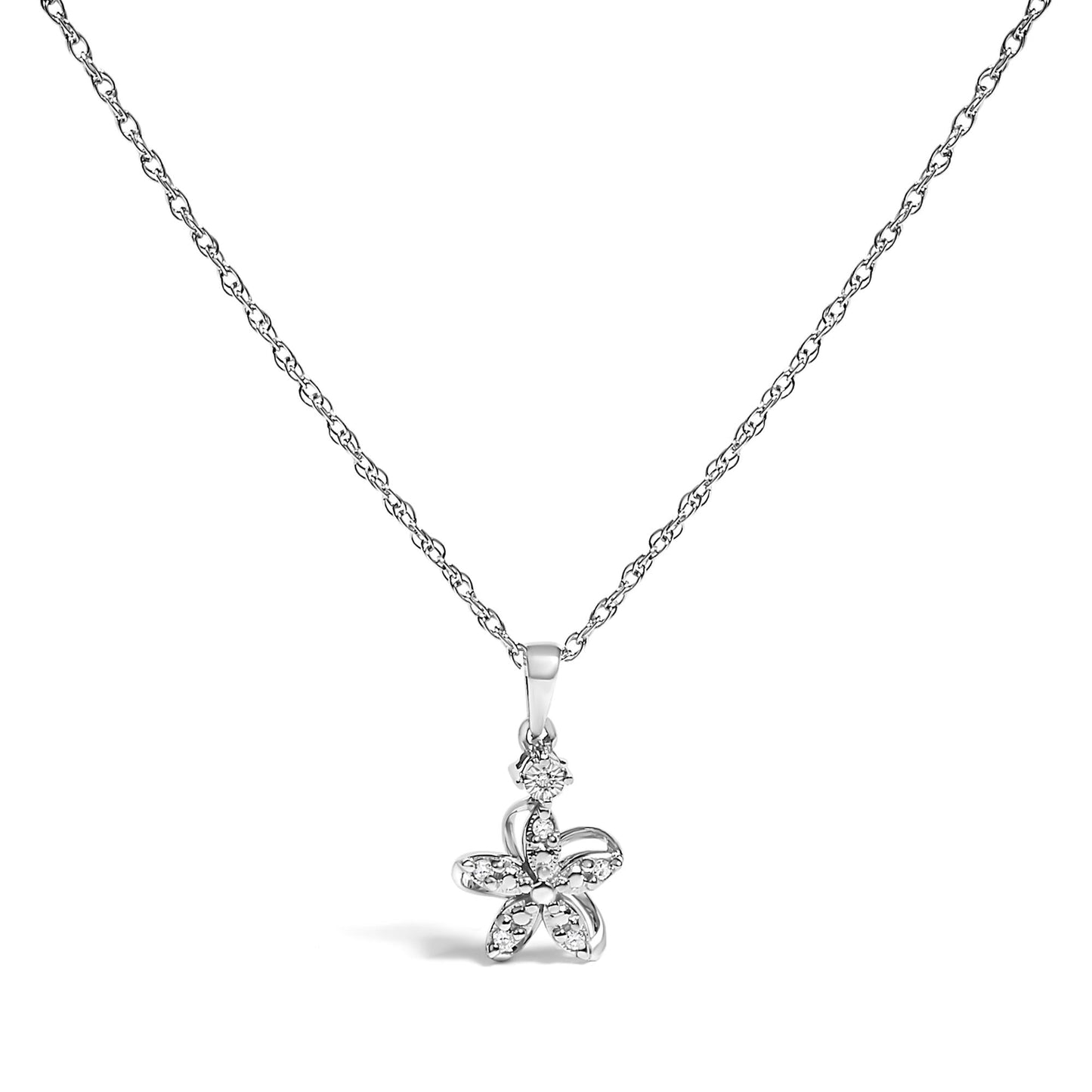 .925 Sterling Silver Diamond Accent Flower Pendant Necklace (J-K Color, I2-I3 Clarity) - 18" Inches