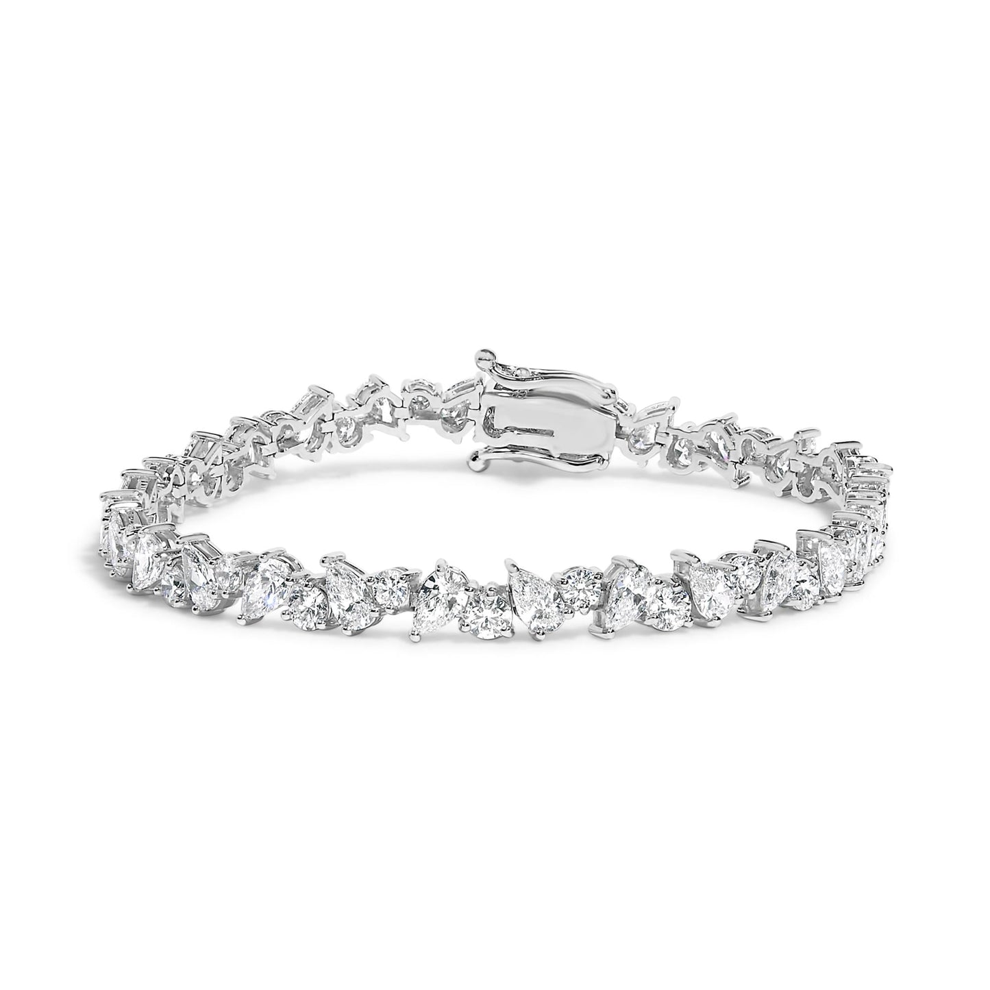 14K White Gold 7 1/2 Cttw Alternating Round and Pear Lab Grown Diamond Tennis Bracelet - 7 inches"