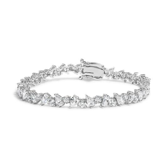 14K White Gold 7 1/2 Cttw Alternating Round and Pear Lab Grown Diamond Tennis Bracelet - 7 inches"