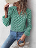 Printed Notched Long Sleeve Blouse