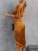 One-Shoulder Satin Wrap Dress with Side Slit