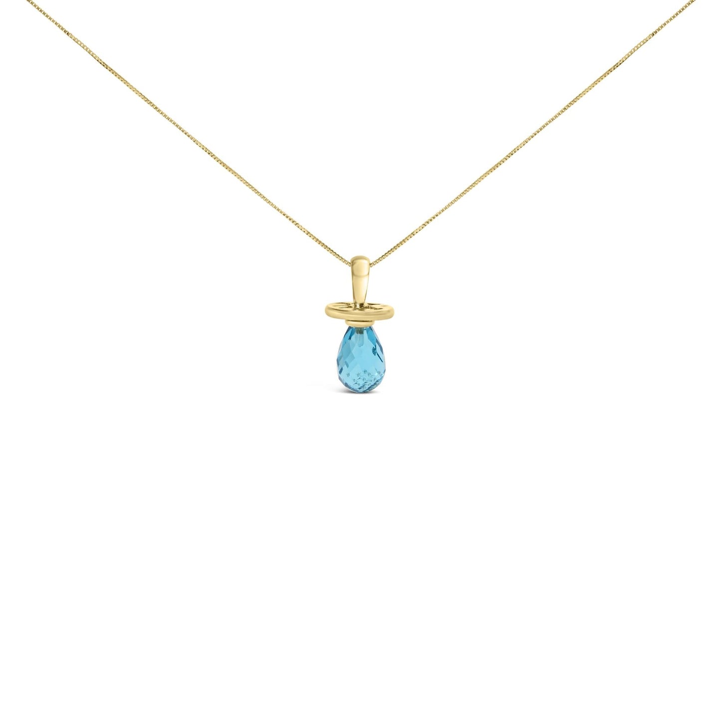 14K Yellow Gold and Blue Quartz Pacifier Pendant Necklace - 18" Inches