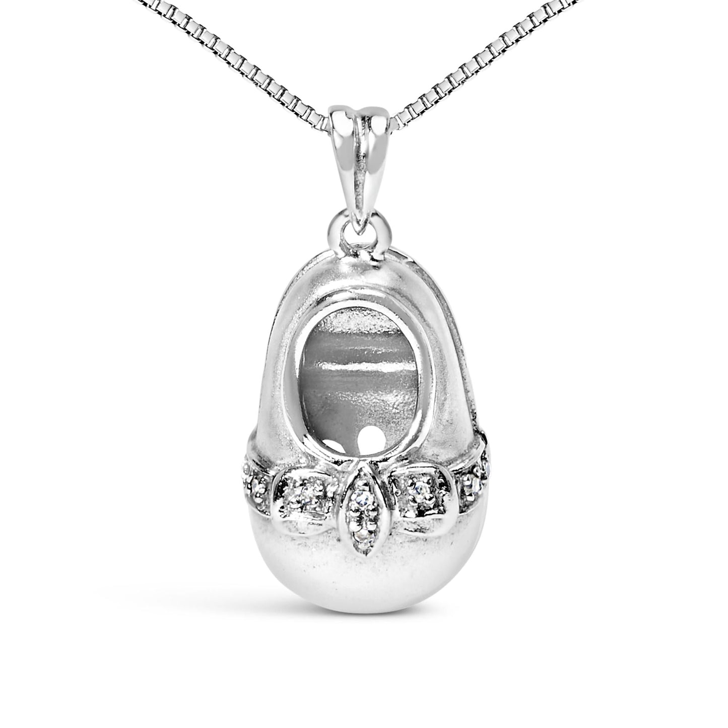 14K White Gold Diamond Accent Baby Shoe with Bow Pendant 18" Necklace (G-H Color, SI1-SI2 Clarity)