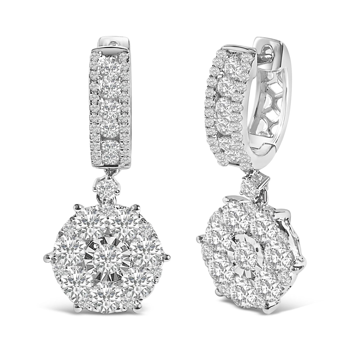 14K White Gold 2 1/3 Cttw Diamond Cluster Drop and Dangle Earrings (F-G Color, VS2-SI1 Clarity)