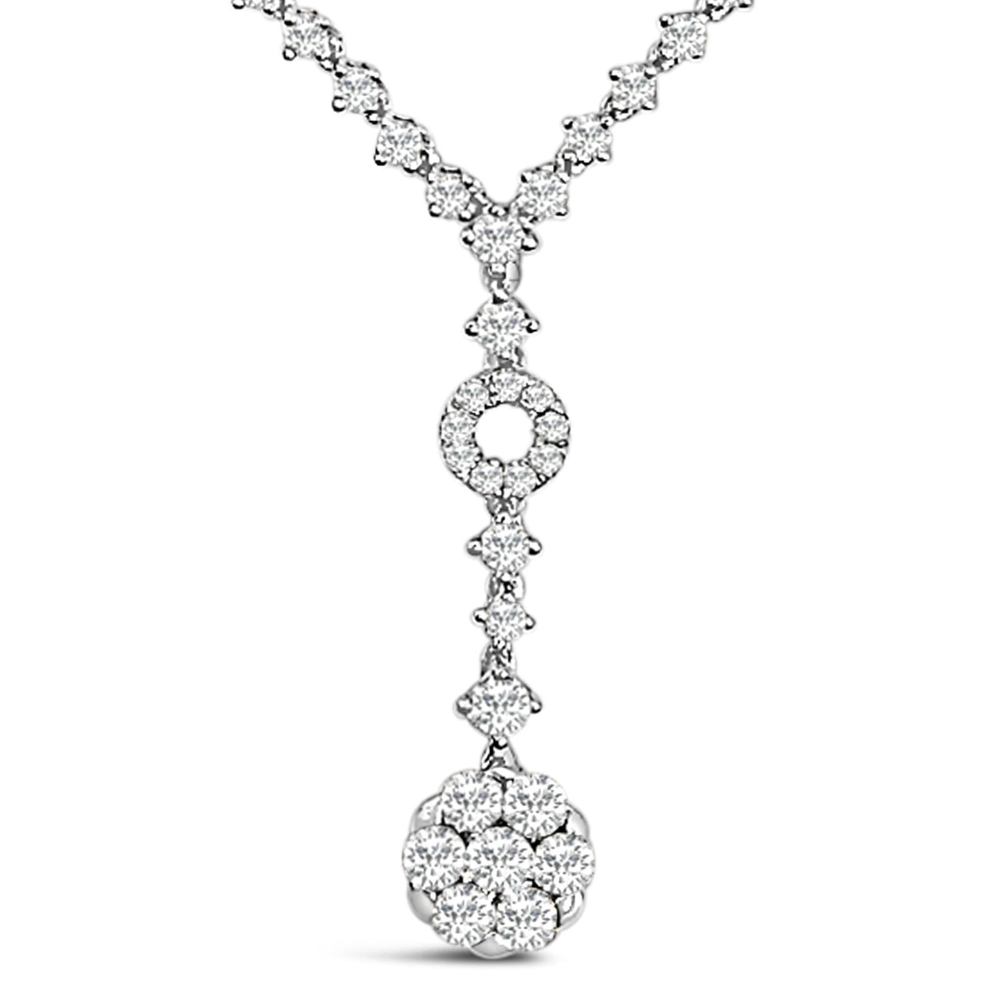 14K White Gold 6/7 Cttw Diamond Drop and V Necklace (H-I Color, SI1-SI2 Clarity) -18" Inches