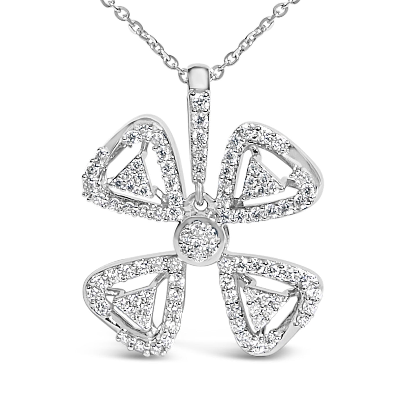 14K White Gold 5/8 Cttw Diamond 4 Leaf Floral Pendant Necklace (H-I Color, I1-I2 Clarity) - 18" Inches