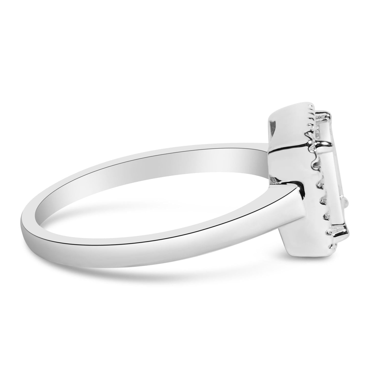 .925 Sterling Silver 1/5 Cttw Invisible Set Princess Cut Diamond Promise Ring with Beaded Halo (H-I Color, I1-I2 Clarity)