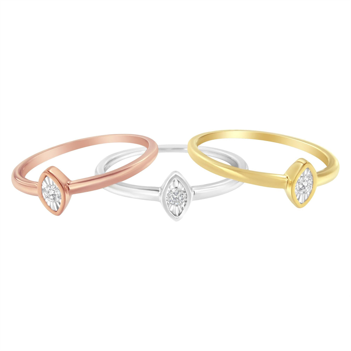 14K Gold Plated .925 Sterling Silver 1/6 Cttw Diamond Marquise Shaped Stackable Promise Ring Set (J-K Color, I1-I2 Clarity) - JackiEaslick