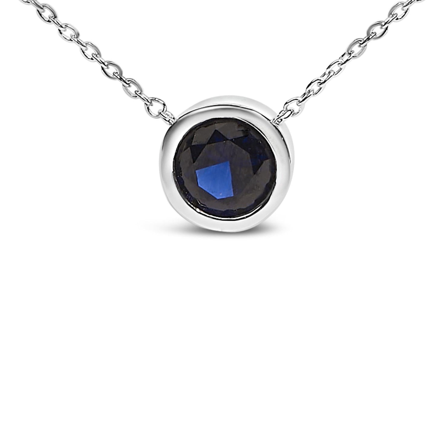 .925 Sterling Silver 7MM Bezel Set Created Gemstone Pendant Necklace - 18" Inches