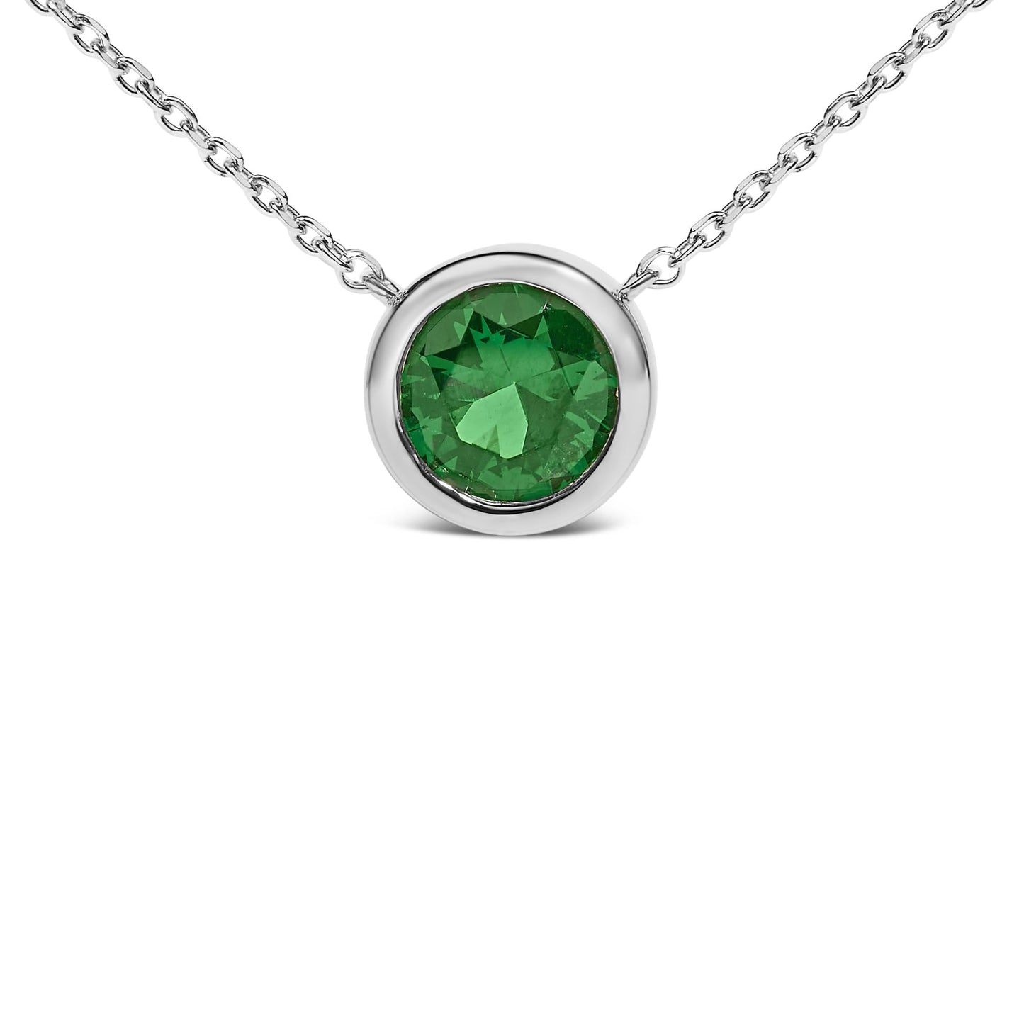 .925 Sterling Silver 7MM Bezel Set Created Gemstone Pendant Necklace - 18" Inches