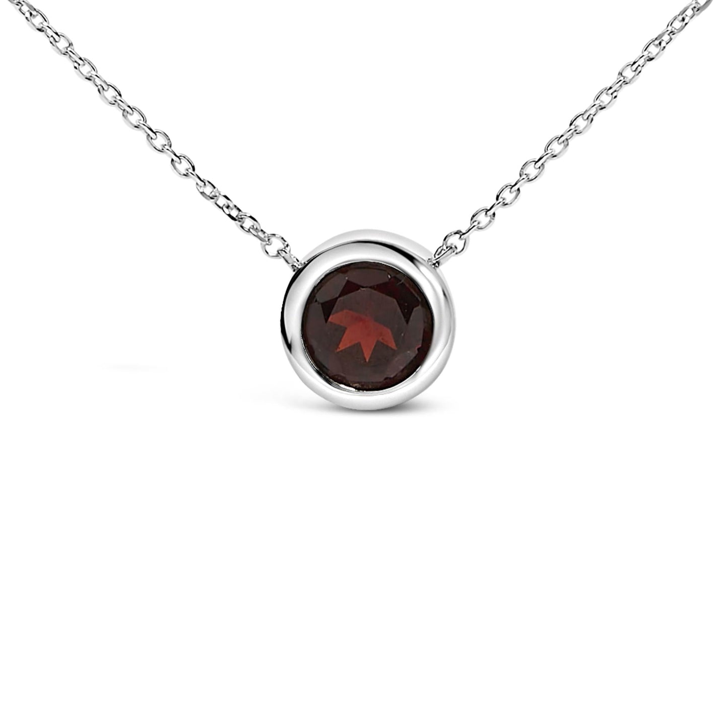 .925 Sterling Silver 7MM Bezel Set Created Gemstone Pendant Necklace - 18" Inches
