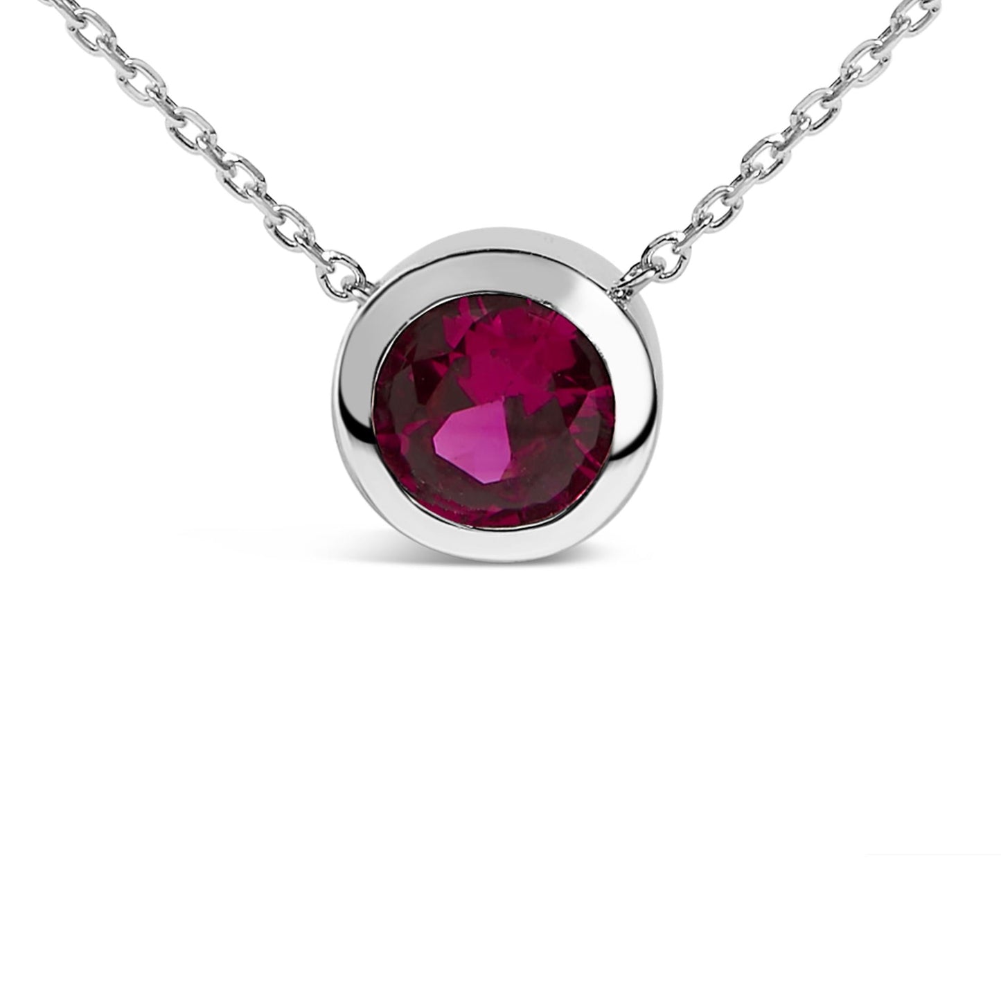 .925 Sterling Silver 7MM Bezel Set Created Gemstone Pendant Necklace - 18" Inches