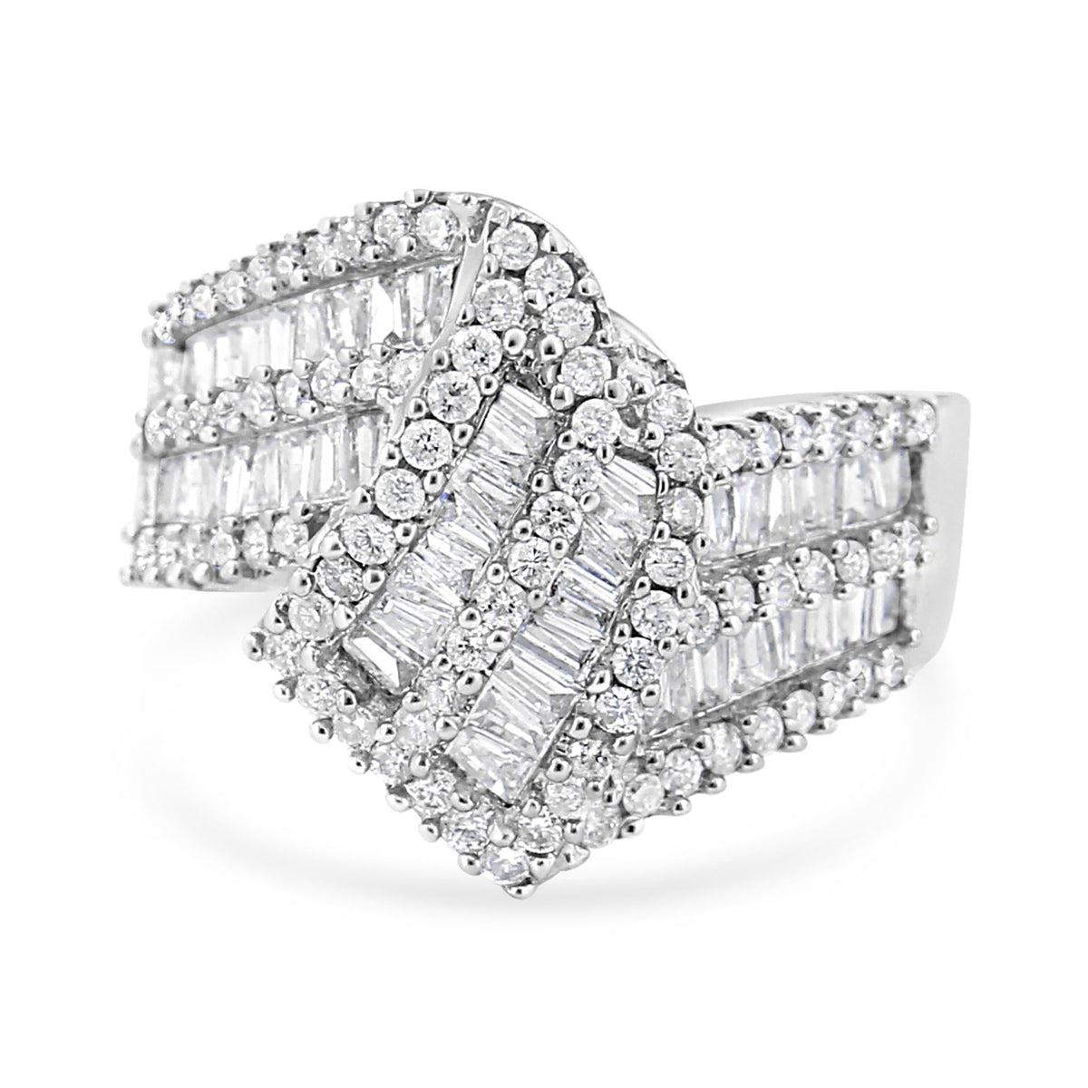 14K White Gold 1-1/2 Cttw Round and Baguette Diamond Bypass Cocktail Ring Band (H-I Color, SI1-SI2 Clarity) - JackiEaslick