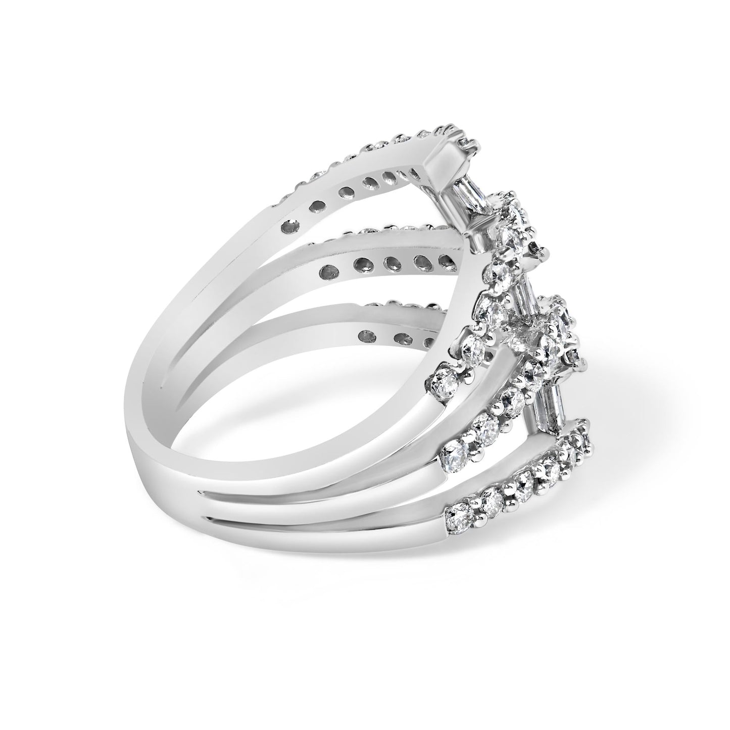 18K White Gold 1 3/4 Cttw Diamond Multi Crossover and Split Shank Cocktail Ring
