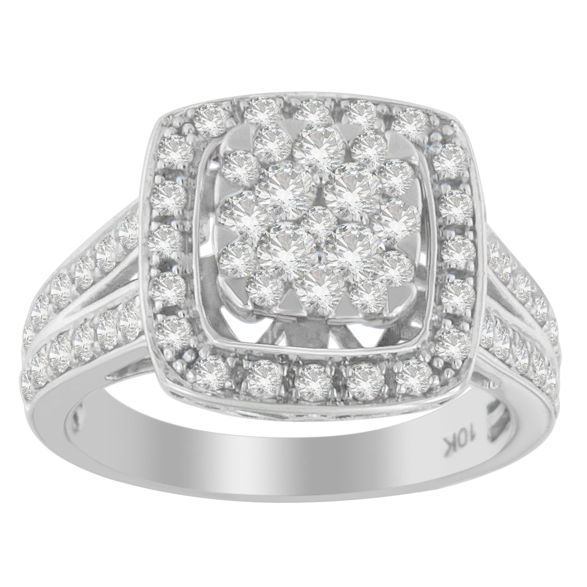 10K White Gold Diamond Cluster Ring (1 Cttw, H-I Color, SI2-I1 Clarity) - JackiEaslick