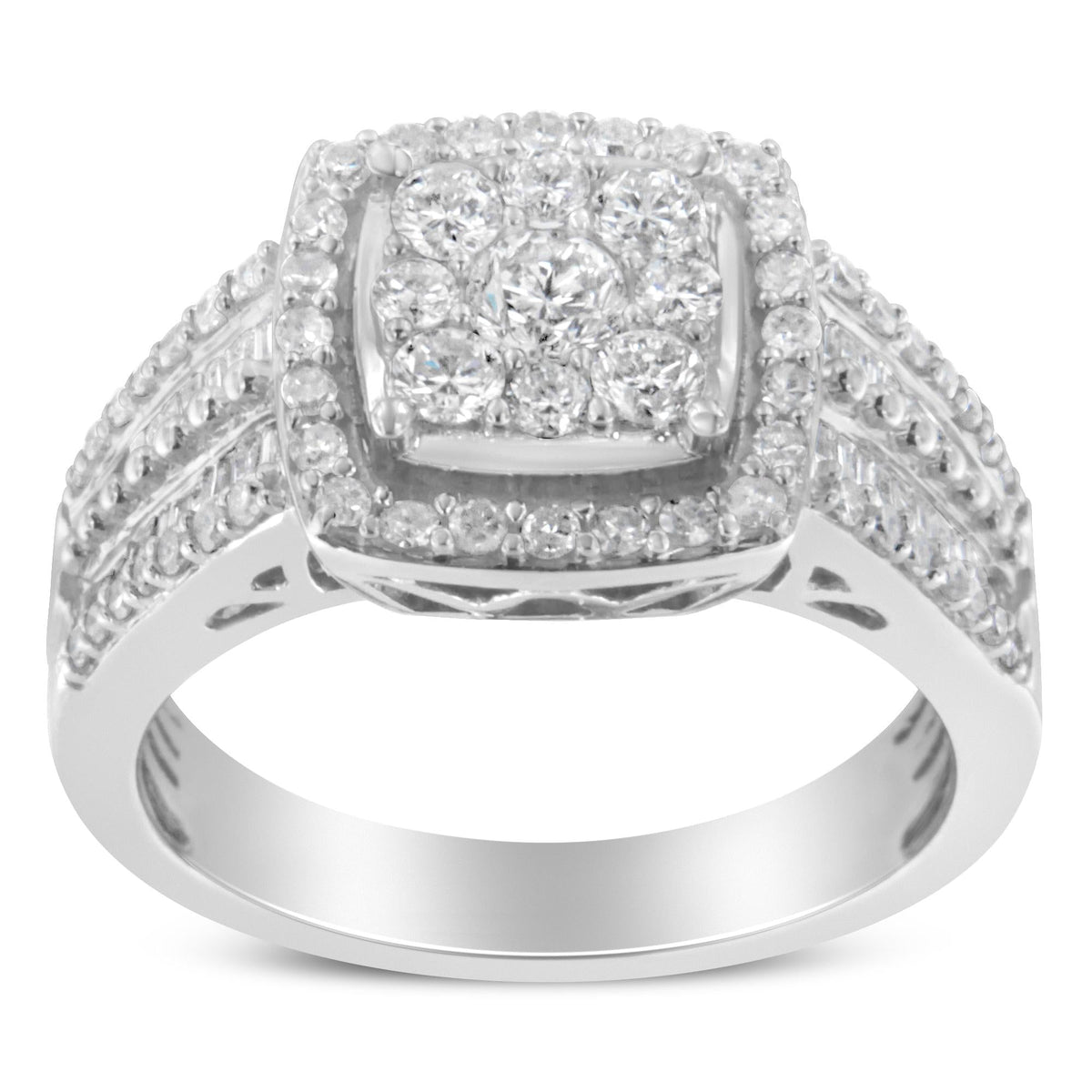 10K White Gold Diamond Cluster Ring (1 Cttw, H-I Color, I1-I2 Clarity) - JackiEaslick