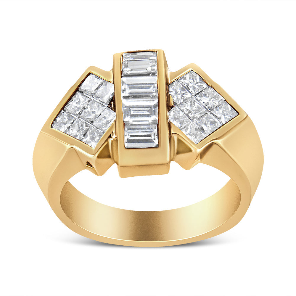 14K Yellow Gold 2.0 Cttw Invisible-Set Princess and Channel Set Baguette Diamond Bar and Wing Style Cocktail Band Ring (G-H Color, VS2-SI1 Clarity)