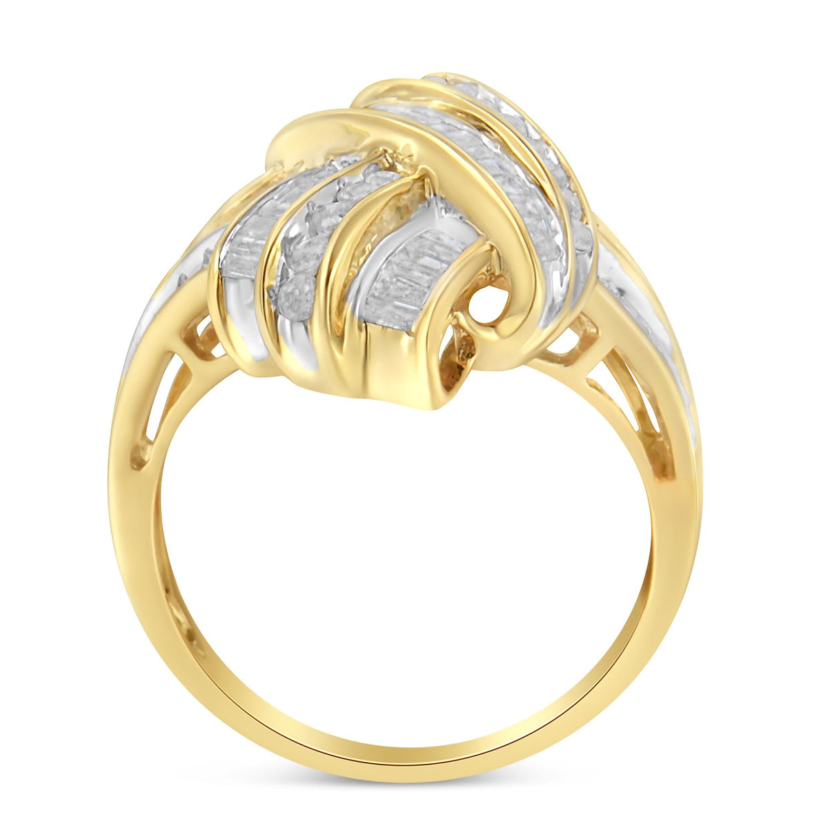10K Yellow Gold Diamond Bypass Cocktail Ring (1 1/5 Cttw, I-J Color, I2-I3 Clarity) - JackiEaslick