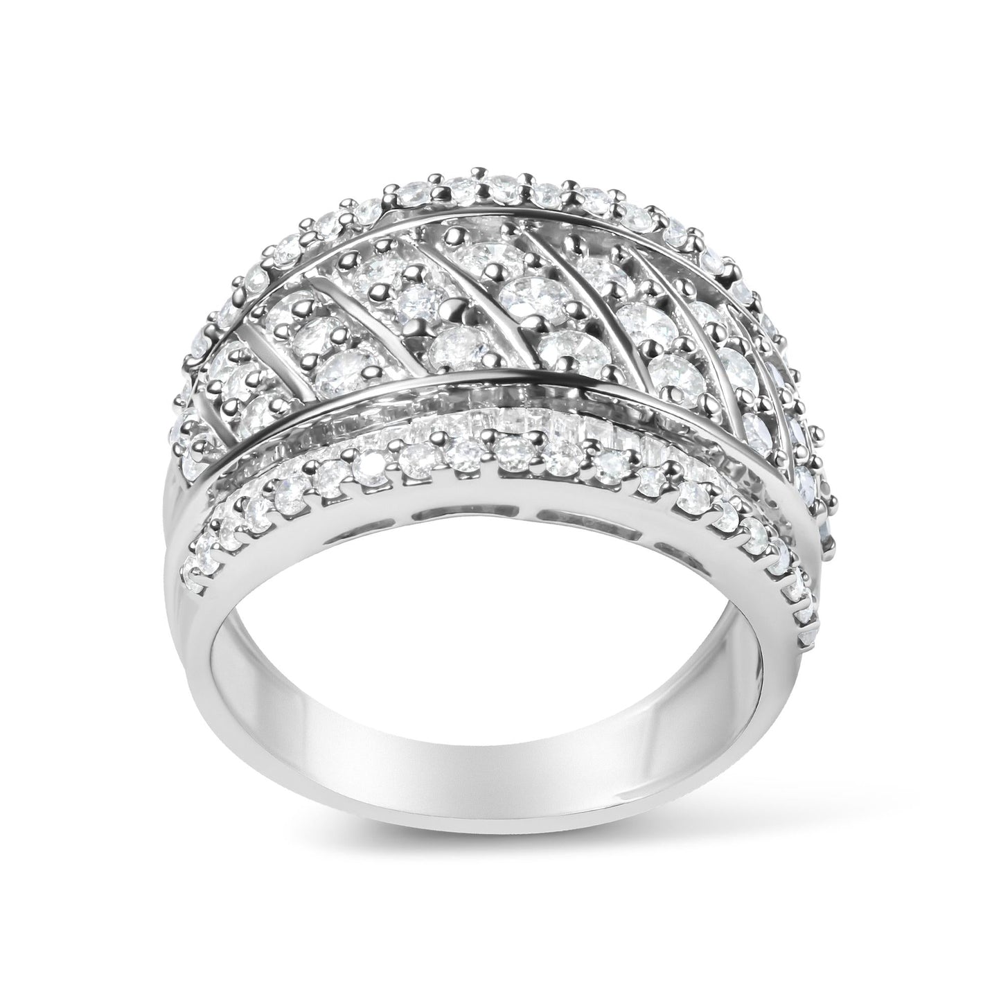 .925 Sterling Silver 2.00 Cttw Diamond Fashion Multi Row Cocktail Ring (H-I Color, I2-I3 Clarity)