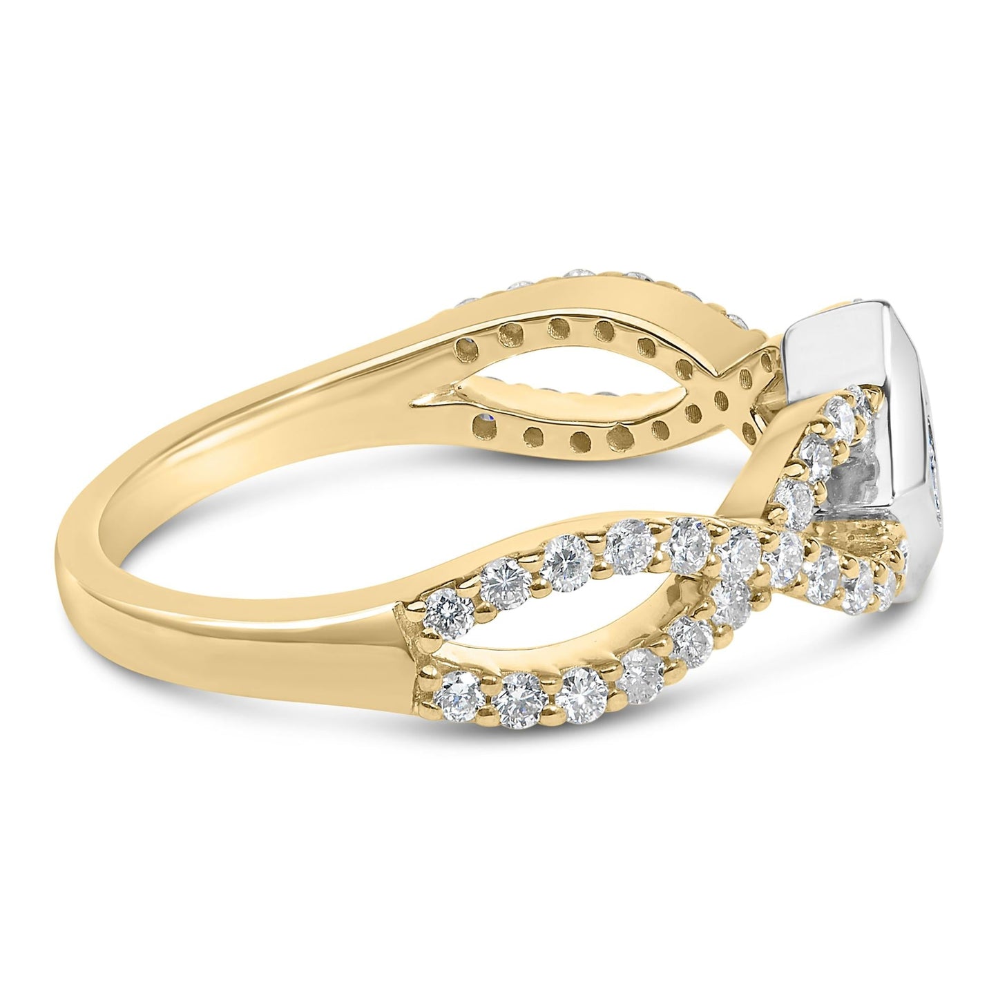 10K Two Tone Color 5/8 Cttw Diamond Kite and Twist Shank Ring (H-I Color,SI2-I1 Clarity)