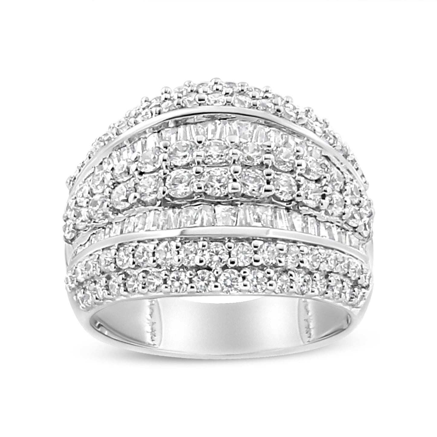 .925 Sterling Silver 2.00 Cttw Round and Baguette-Cut Diamond Cluster Ring (H-I Color, I1-I2 Clarity)