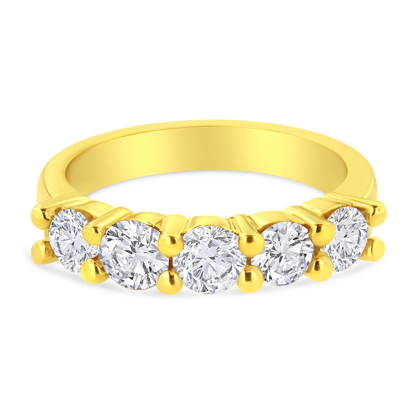 14K Yellow Gold Plated .925 Sterling Silver 1 1/2 Cttw Shared Prong Set Brilliant Round-Cut Diamond Anniversary or Wedding Band Ring (K-L Color, SI2-I1 Clarity)