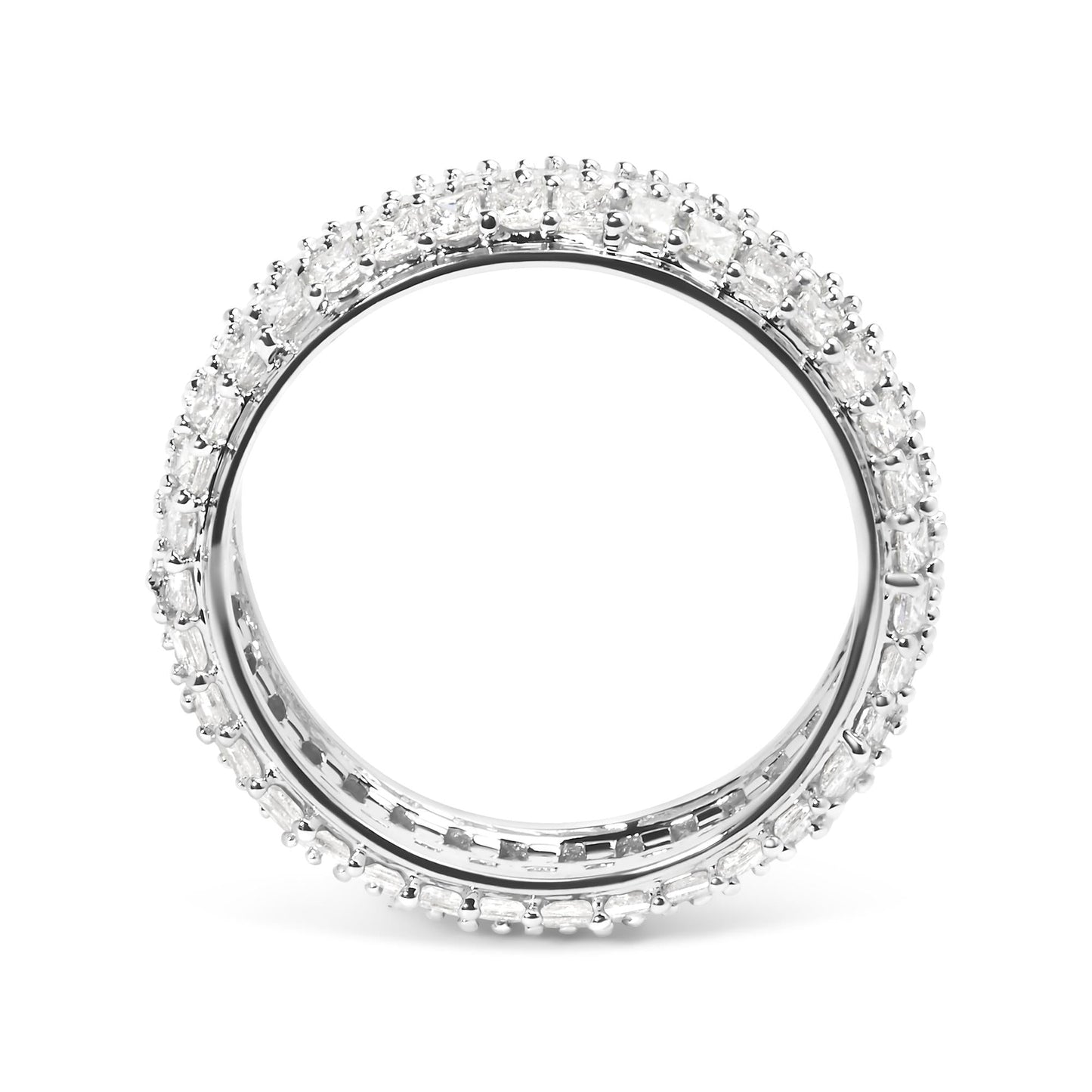 14K White Gold 2 1/4 Cttw Princess Diamond 3 Row Eternity Band Ring (H-I Color, SI1-SI2 Clarity)