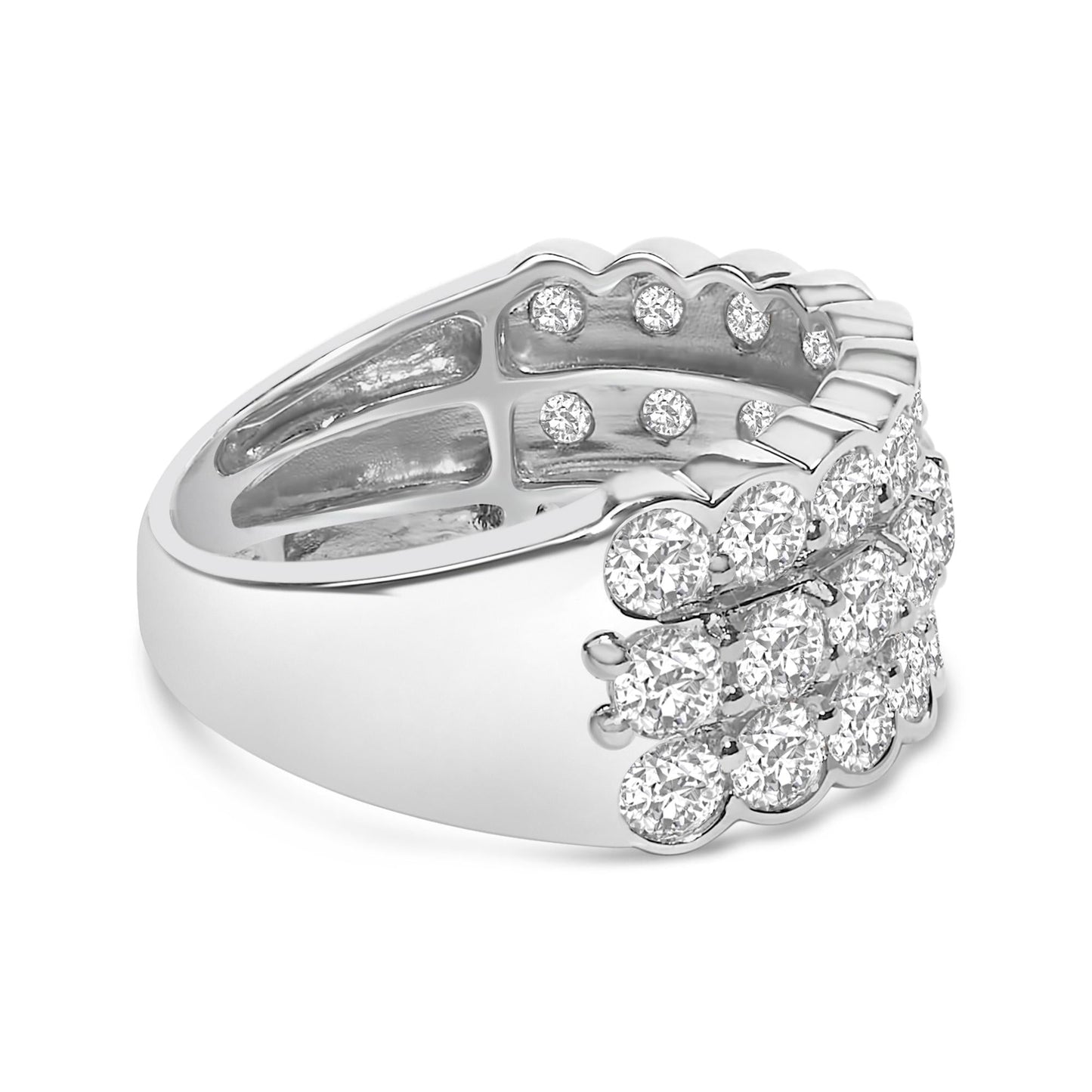 .925 Sterling Silver 3.0 Cttw Lab Grown Diamond 3 Row Band Ring (F-G Color, VS1-VS2 Clarity)