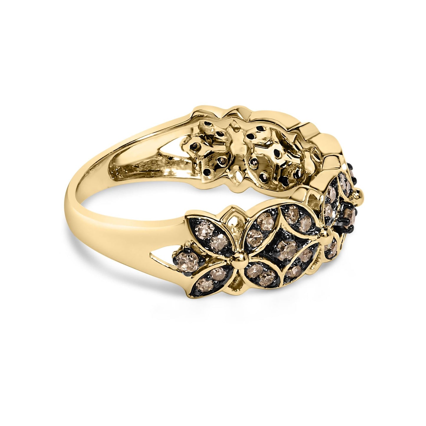 10K Yellow Gold Plated .925 Sterling Silver 3/8 Cttw Champagne Diamond Lattice Work Band Ring