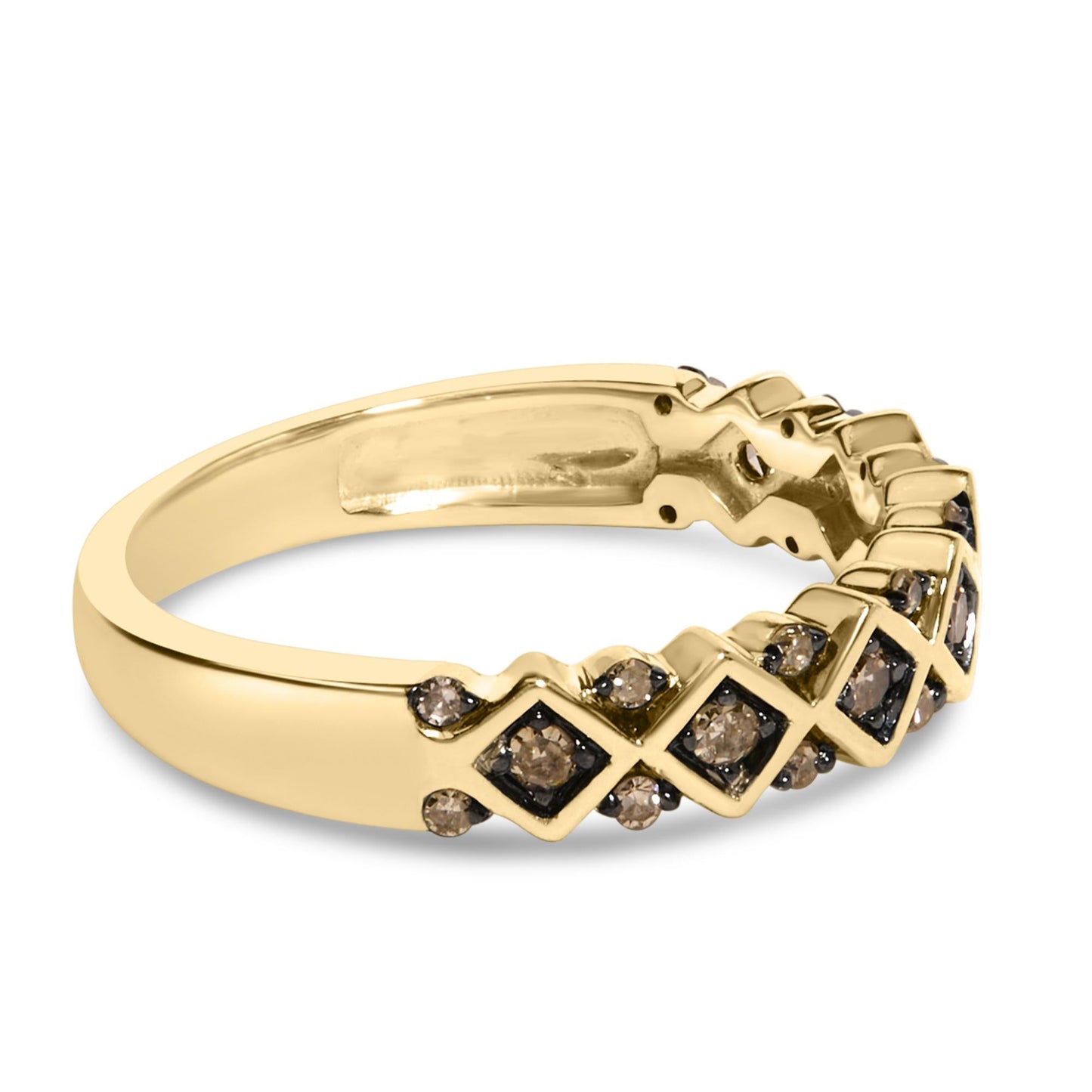 10K Yellow Gold Plated .925 Sterling Silver 1/4 Cttw Champagne Diamond Geometric Band Ring