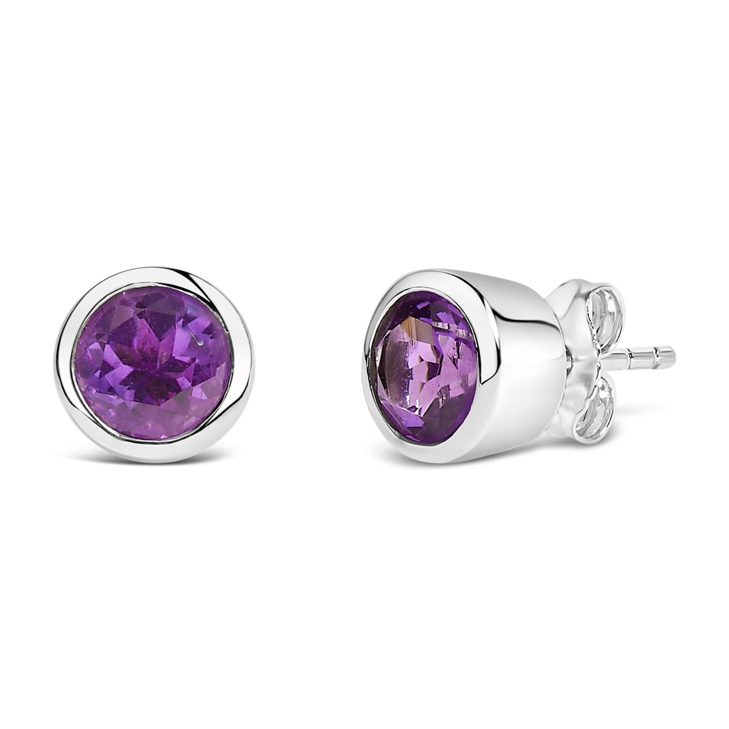 .925 Sterling Silver 6MM Bezel Set Created Gemstone Solitaire Stud Earrings