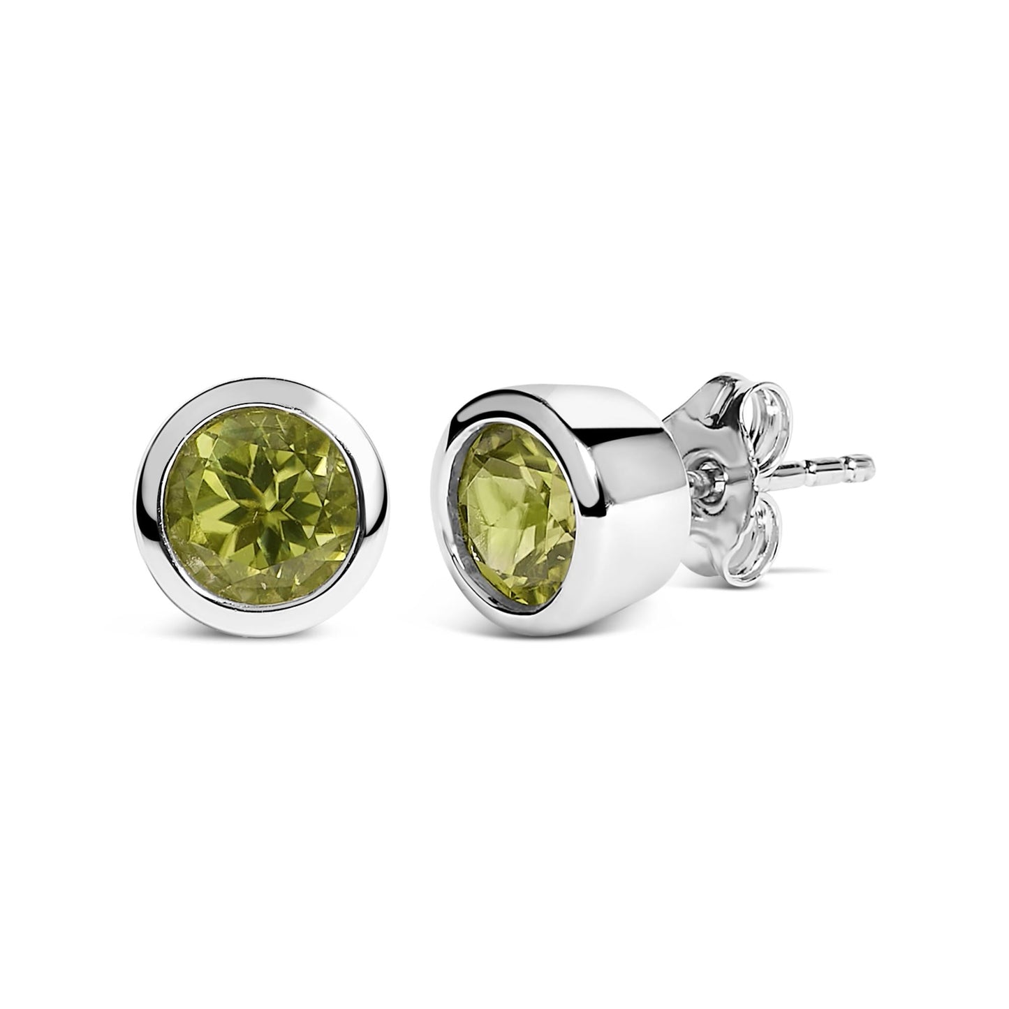 .925 Sterling Silver 6MM Bezel Set Created Gemstone Solitaire Stud Earrings