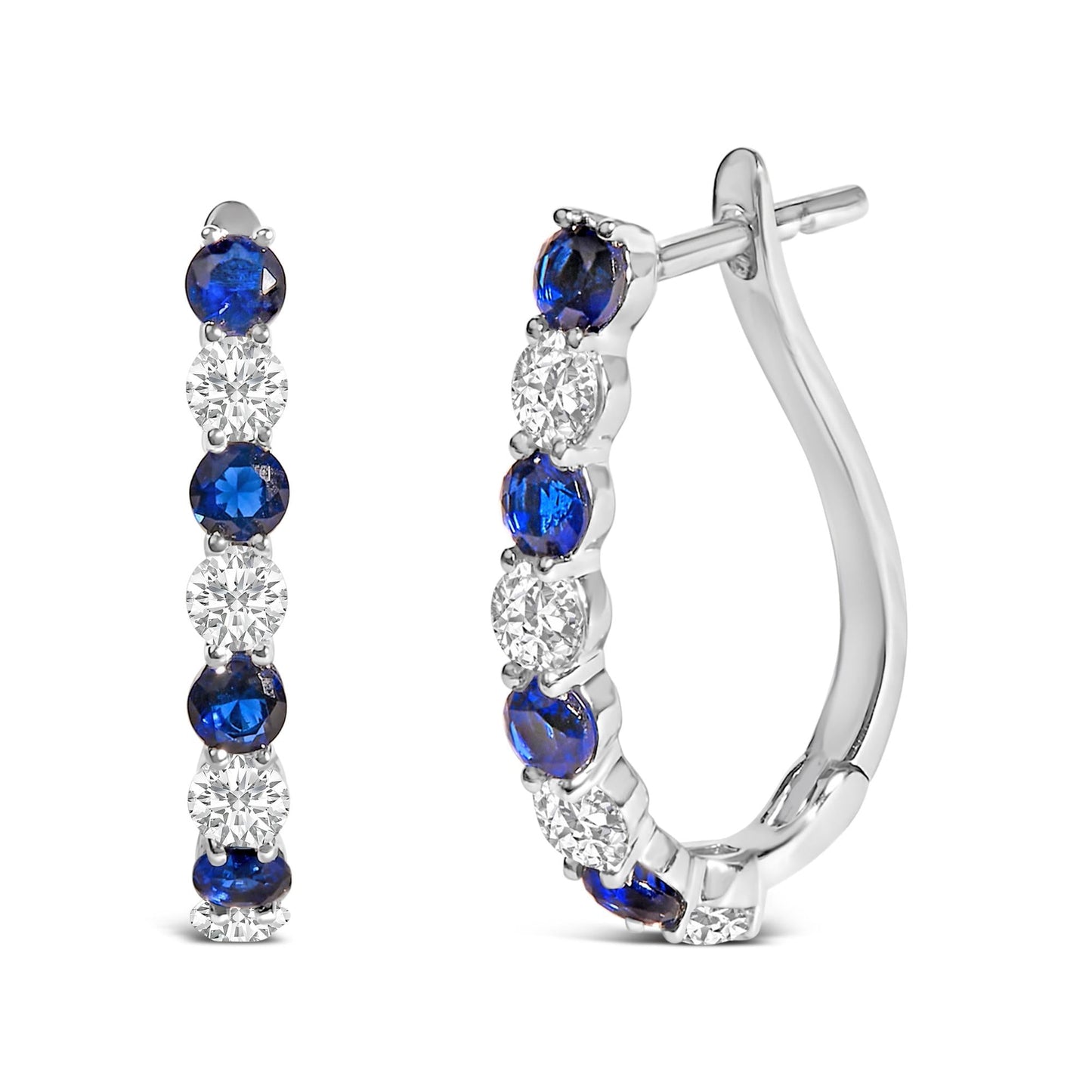 .925 Sterling Silver Created Blue and White Sapphire Hoop Earrings