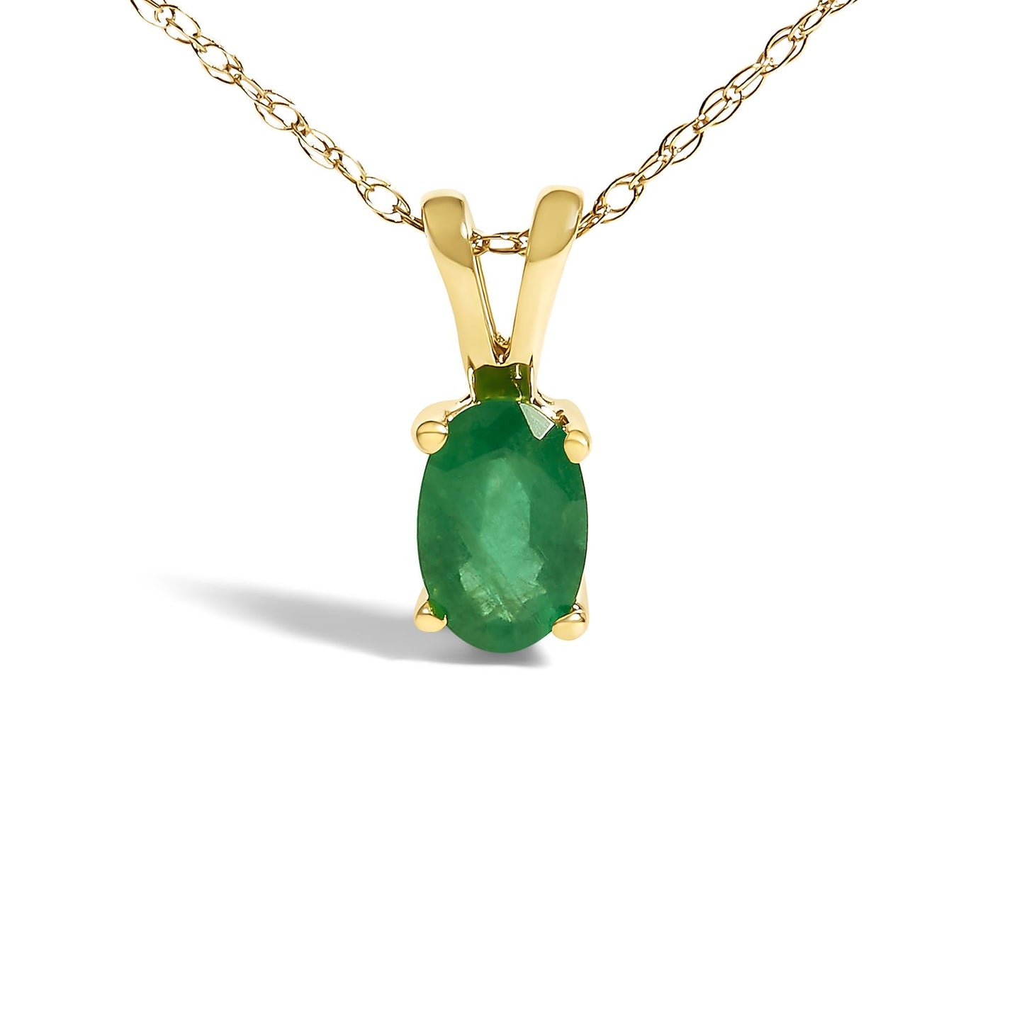 14K Yellow Gold Oval Green Emerald Solitaire Pendant Necklace - 18" Inches
