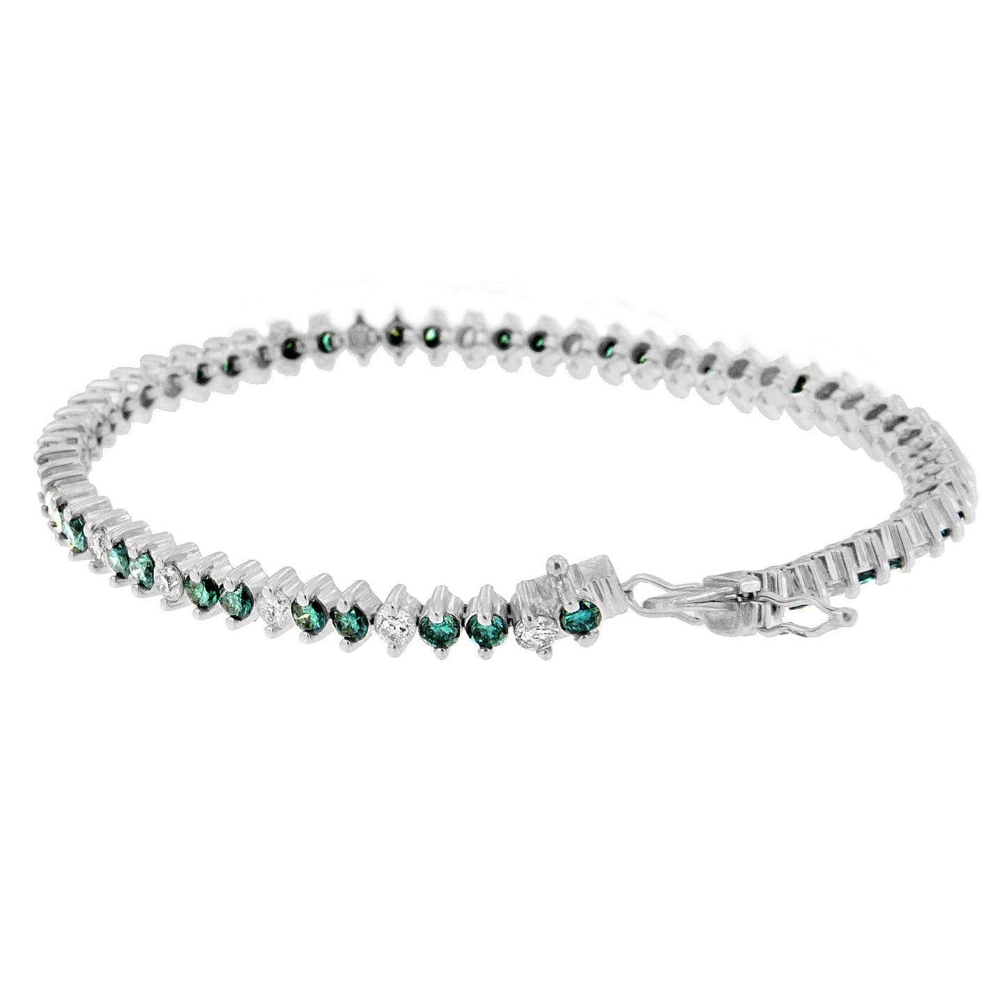 14K White Gold Round-Cut white and Blue Diamond Fashion Bracelet (5.40 cttw, H-I Color, I1-I2 Clarity)