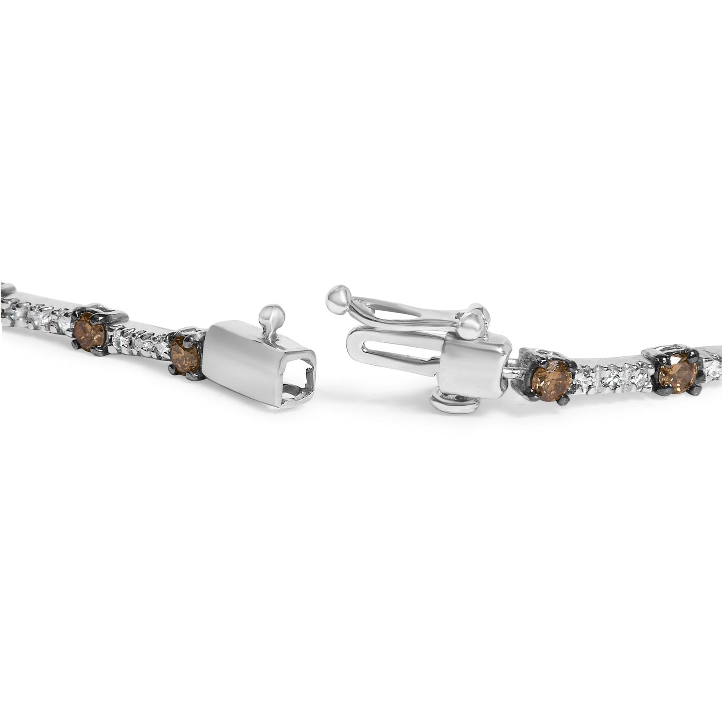 14k White Gold 2 1/4 Cttw Champagne Diamond Bar Link 7" Bracelet (Champagne Color, I1-I2 Clarity)