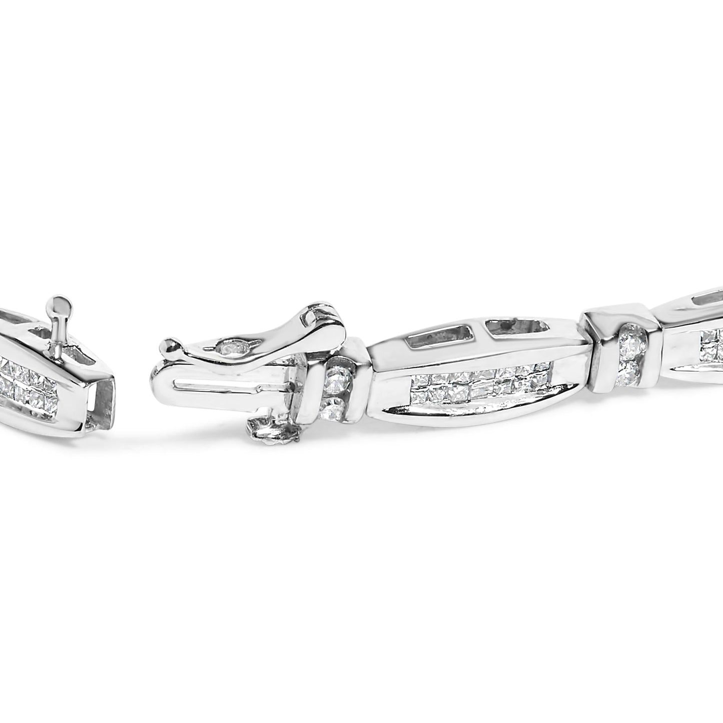 14K White Gold 2.0 Cttw Princess and Round Diamond Bar and Link Bracelet (I-J Color, I1-I2 Clarity) - 7.25" Inches