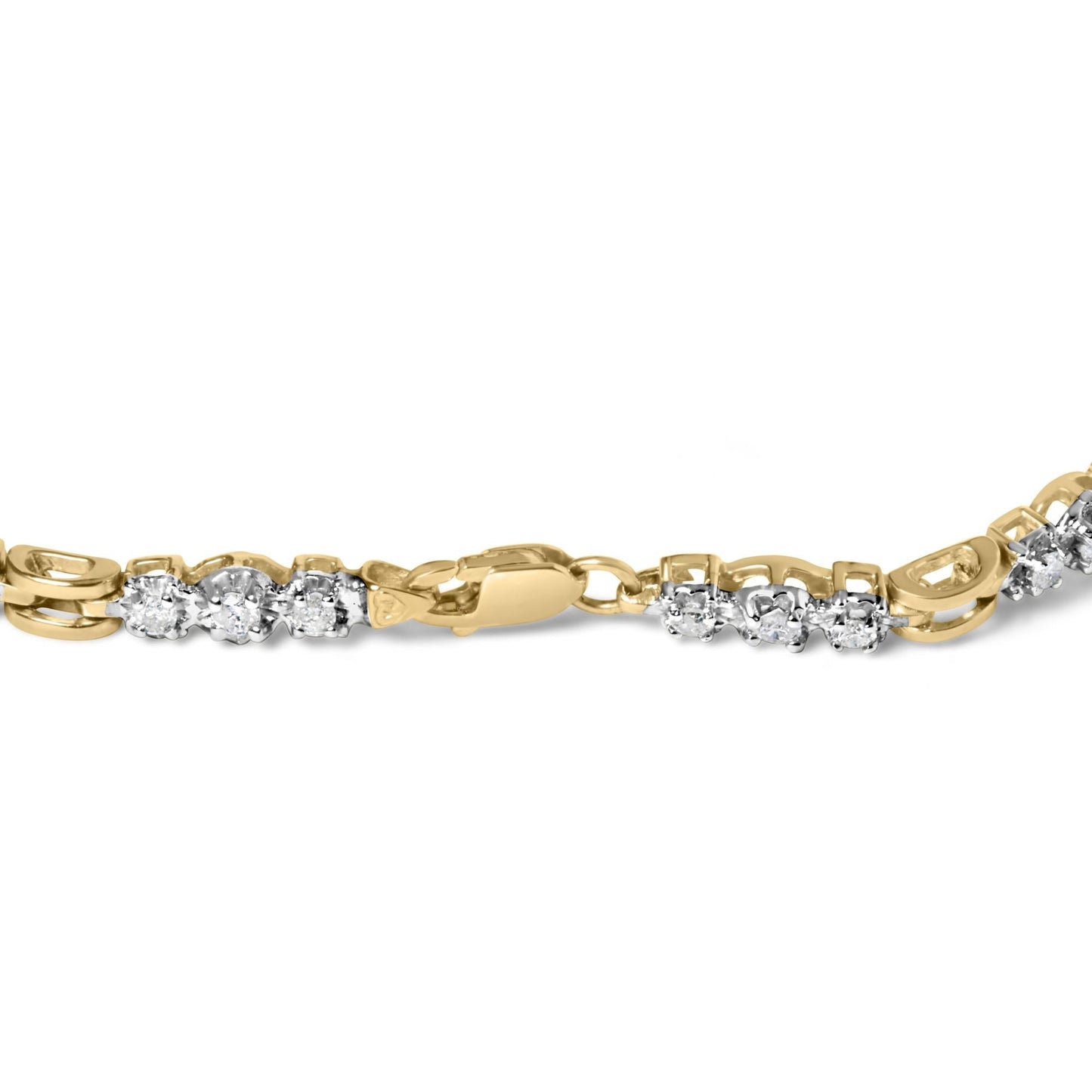 10k Yellow Gold 1.00 Cttw Diamond 3 Stone Link Bracelet (I-J Color, I1-I2 Clarity) -7.25" Inches