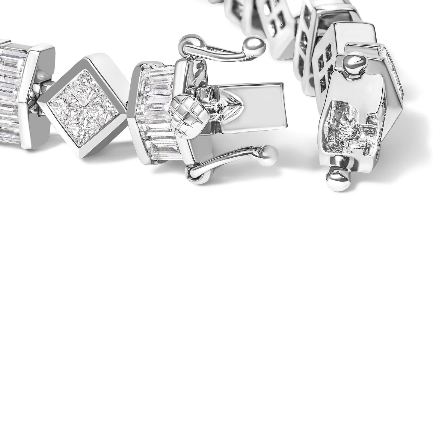 14K White Gold 9.0 Cttw Princess and Baguette Diamond Geometrical Style Link Bracelet (G-H Color, VS1-VS2 Clarity) - 7" Inches