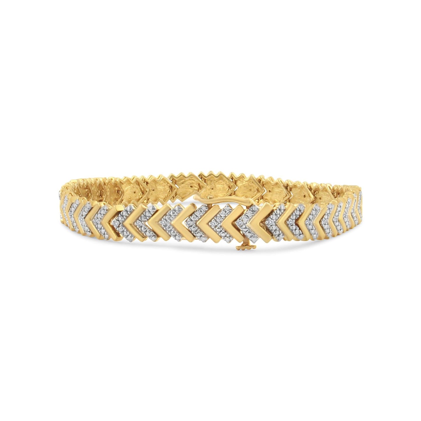 .925 Sterling Silver 1/6 Cttw Round-Cut Diamond Chevron Wave 7.25" Link Bracelet (I-J Color, I3 Clarity)