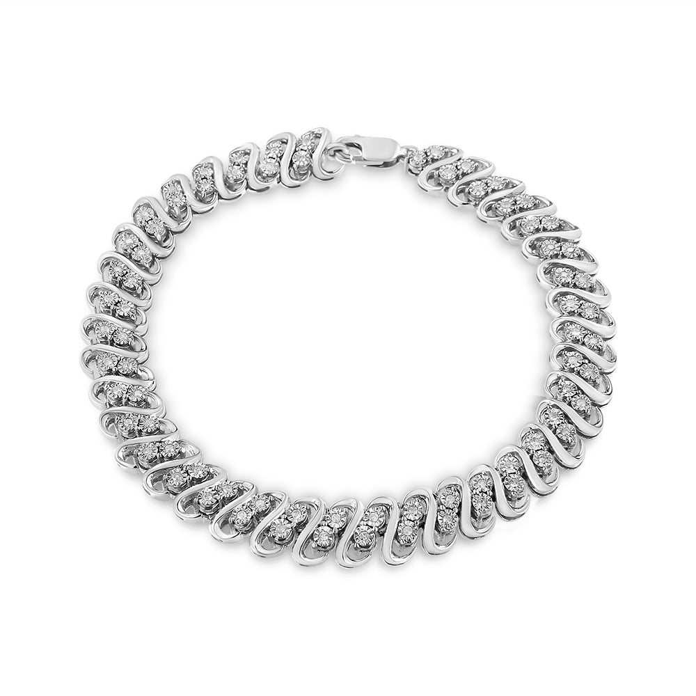 .925 Sterling Silver 1/2 Cttw Diamond Double Row S-Link Bracelet