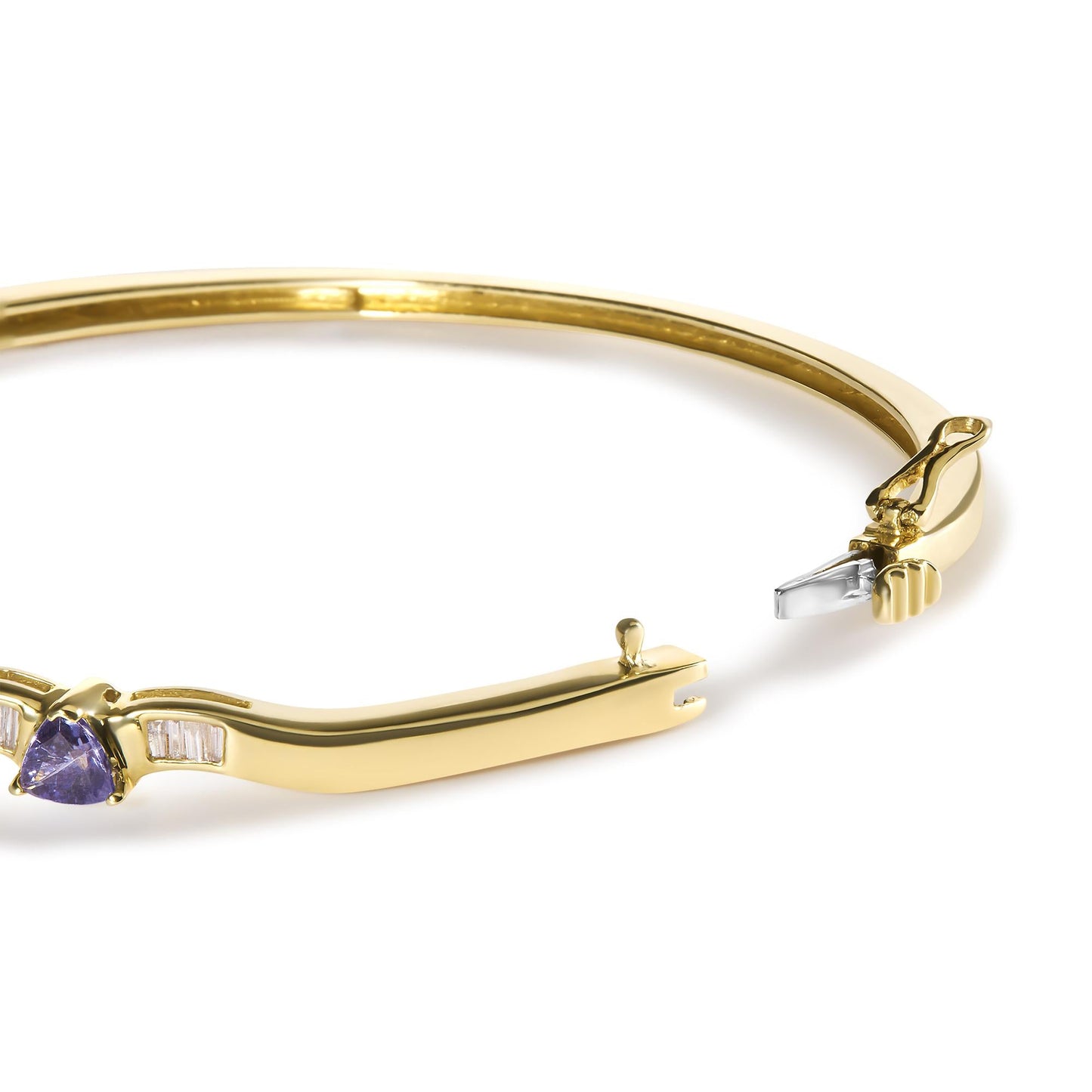 14K Gold Alternating Trillion Tanzanite and 1/3 Cttw Diamond Bangle Bracelet - Size 7"
