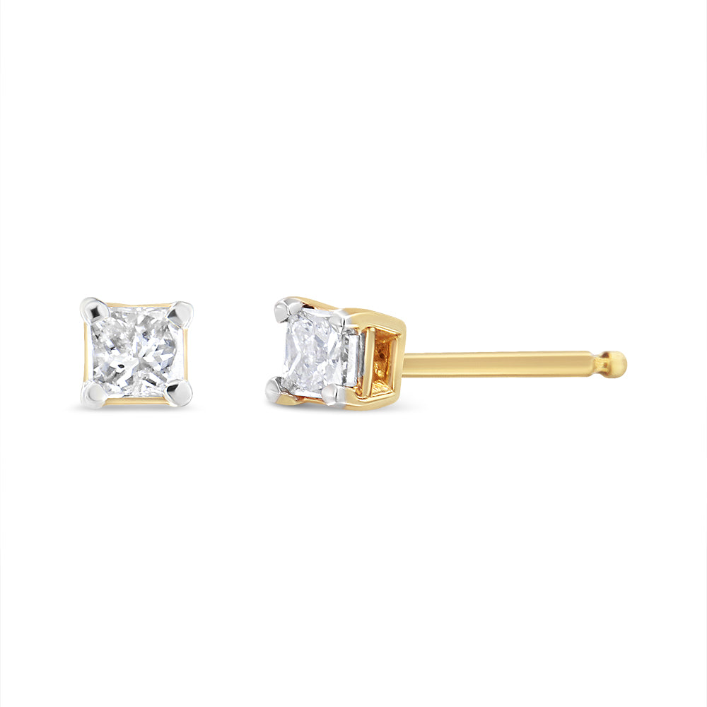 AGS Certified Princess-Cut Square Diamond 4-Prong Solitaire Stud Earrings in 14K Gold (J-K Color, I1-I2 Clarity)